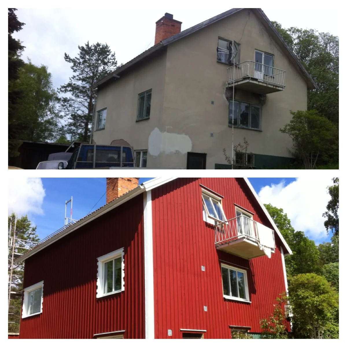 fasadmålning & fasadpanelsbyte före & efter