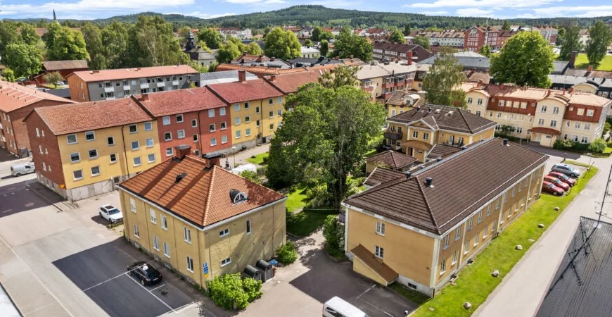Utsikt över bostäder i centrala Hedemora